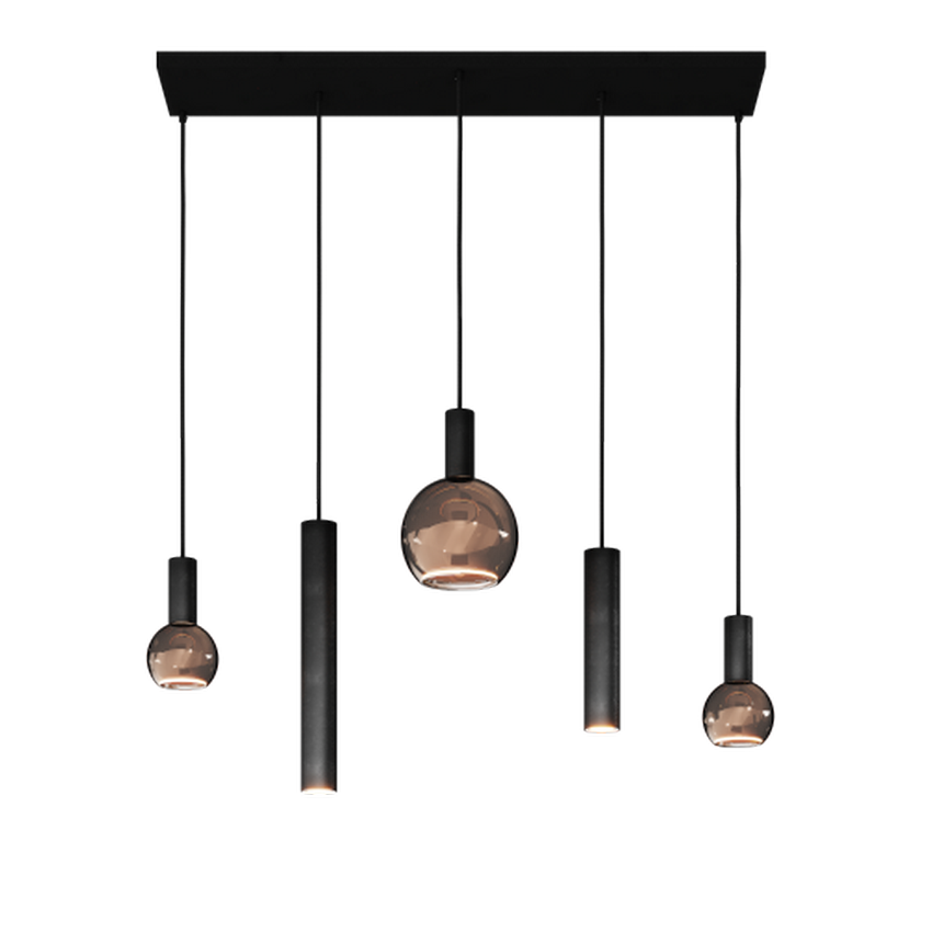 Ztahl Riva hanglamp 5-Lichts 4302-9005 Ral Structuur Zwart - De Smid Verlichting