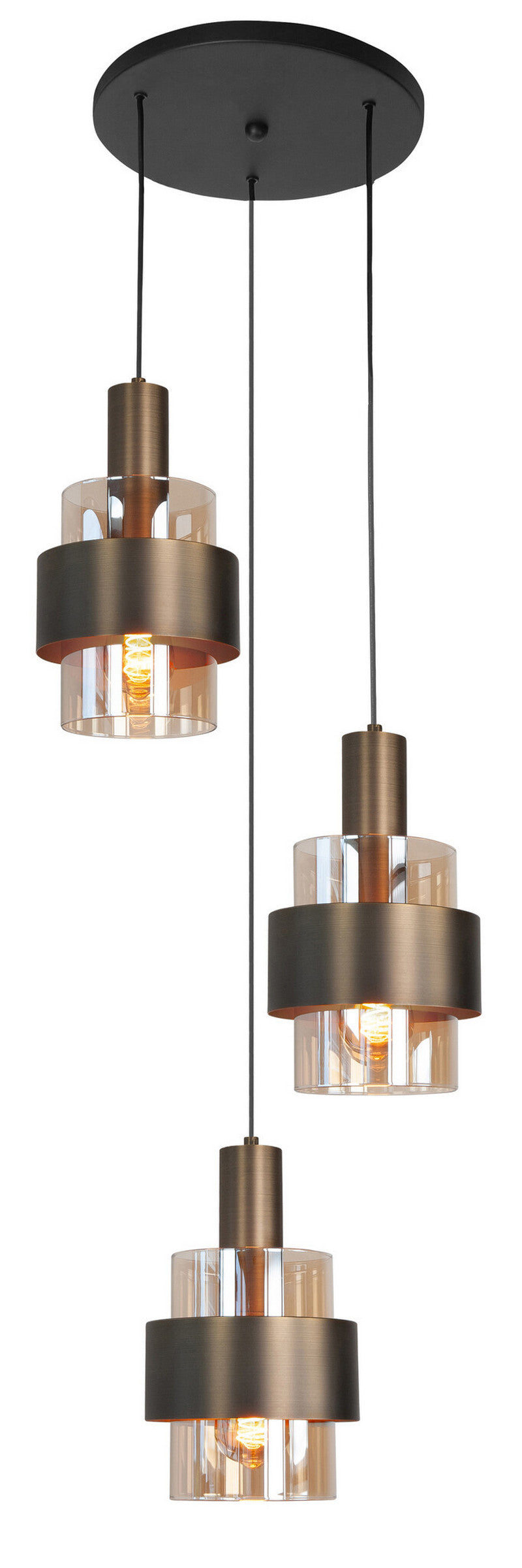 Marrone 3-Lichts Hanglamp Rond Brons/Glas Bruin - De Smid Verlichting