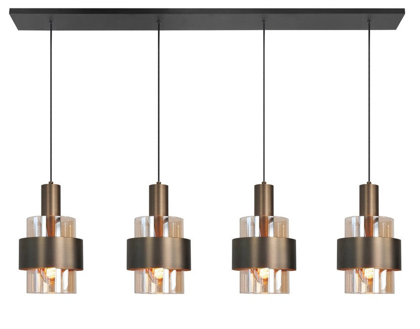 Marrone 4-Lichts Hanglamp Balk Brons/Glas Bruin - De Smid Verlichting