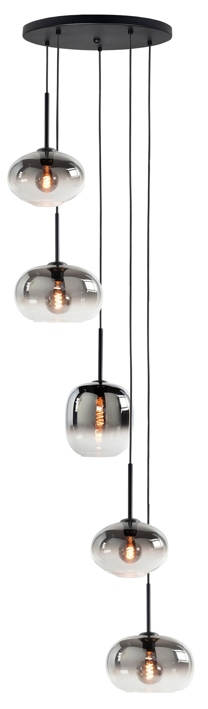 Highlight Bellini 5-Lichts ronde plafondplaat met Smoke glazen - De Smid Verlichting
