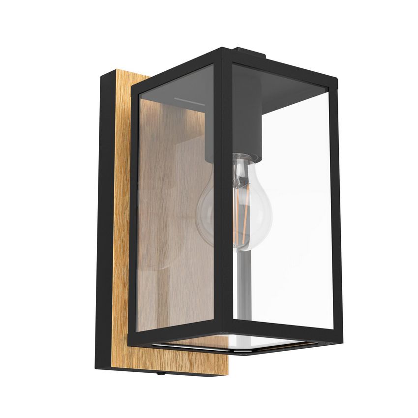 Decoratieve Buiten wandlamp Zwart/hout/glas De Laatste - De Smid Verlichting
