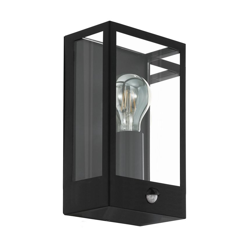Brisbane1 wand- Buitenlamp met bewegings Sensor Ip44 Zwart/Glas - De Smid Verlichting