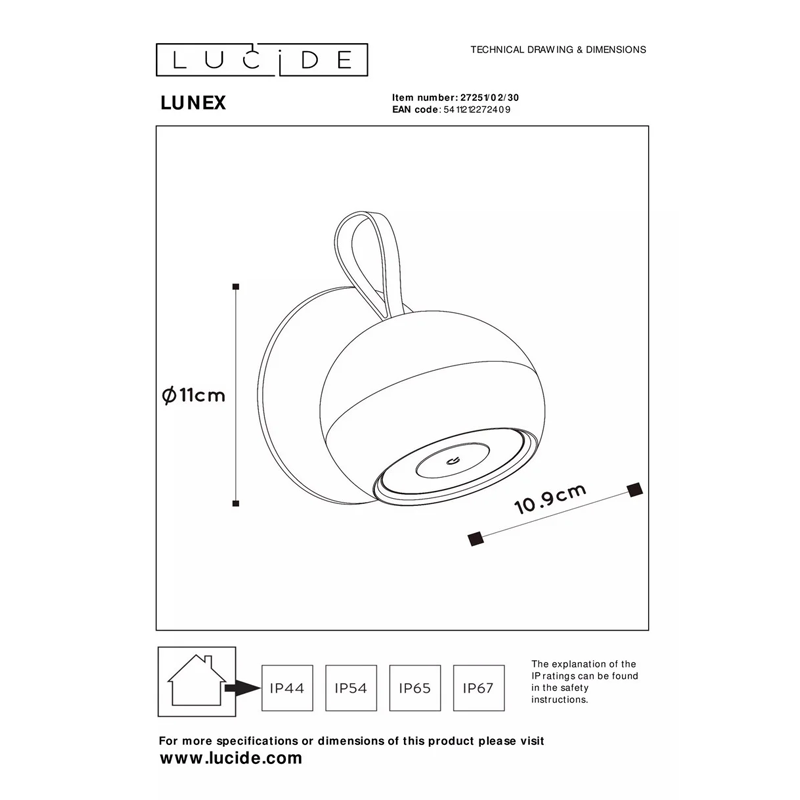 Lunex Oplaadbare Wandlamp LED Dimbaar IP54 Magnetisch Zwart - De Smid Verlichting