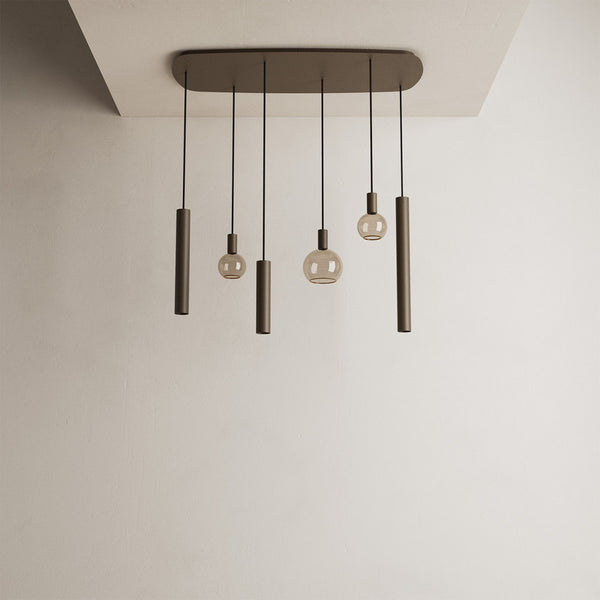 Ztahl Riva 6-Lichts Hanglamp Deens Ovaal 4316-Platinum 110x50cm - De Smid Verlichting