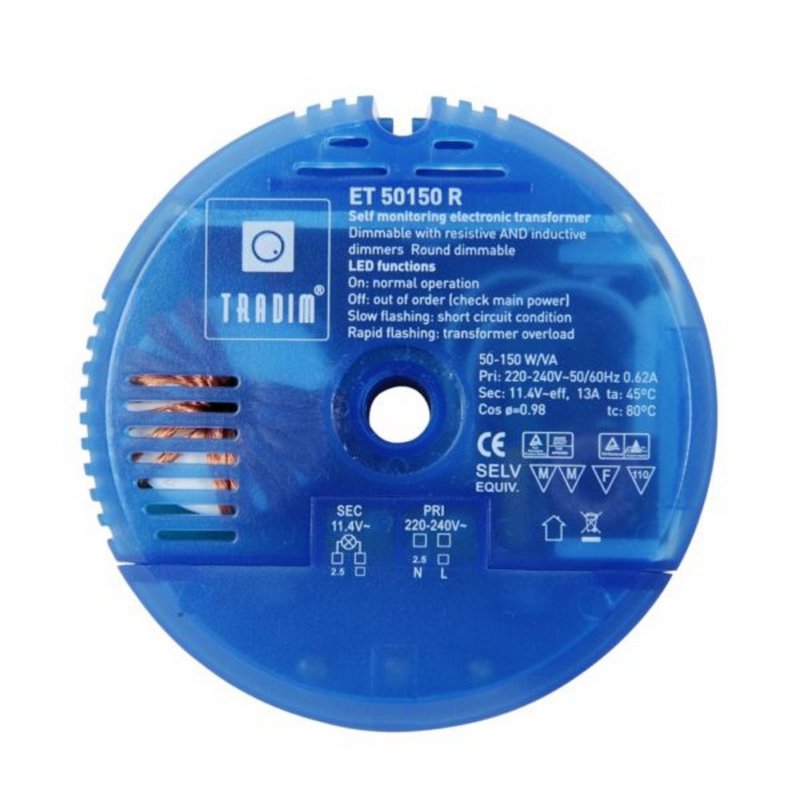 Trafo rond 220-240v naar 12v 50-150w dimbaar 105x32mm