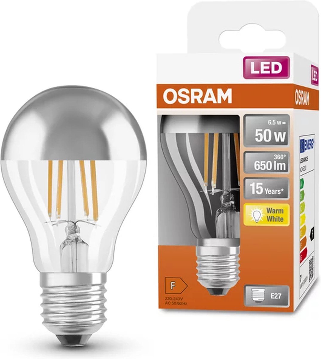 Osram Led standaard/kopspiegel zilver A60 6,5w/60w 230v E27 650L 2700K