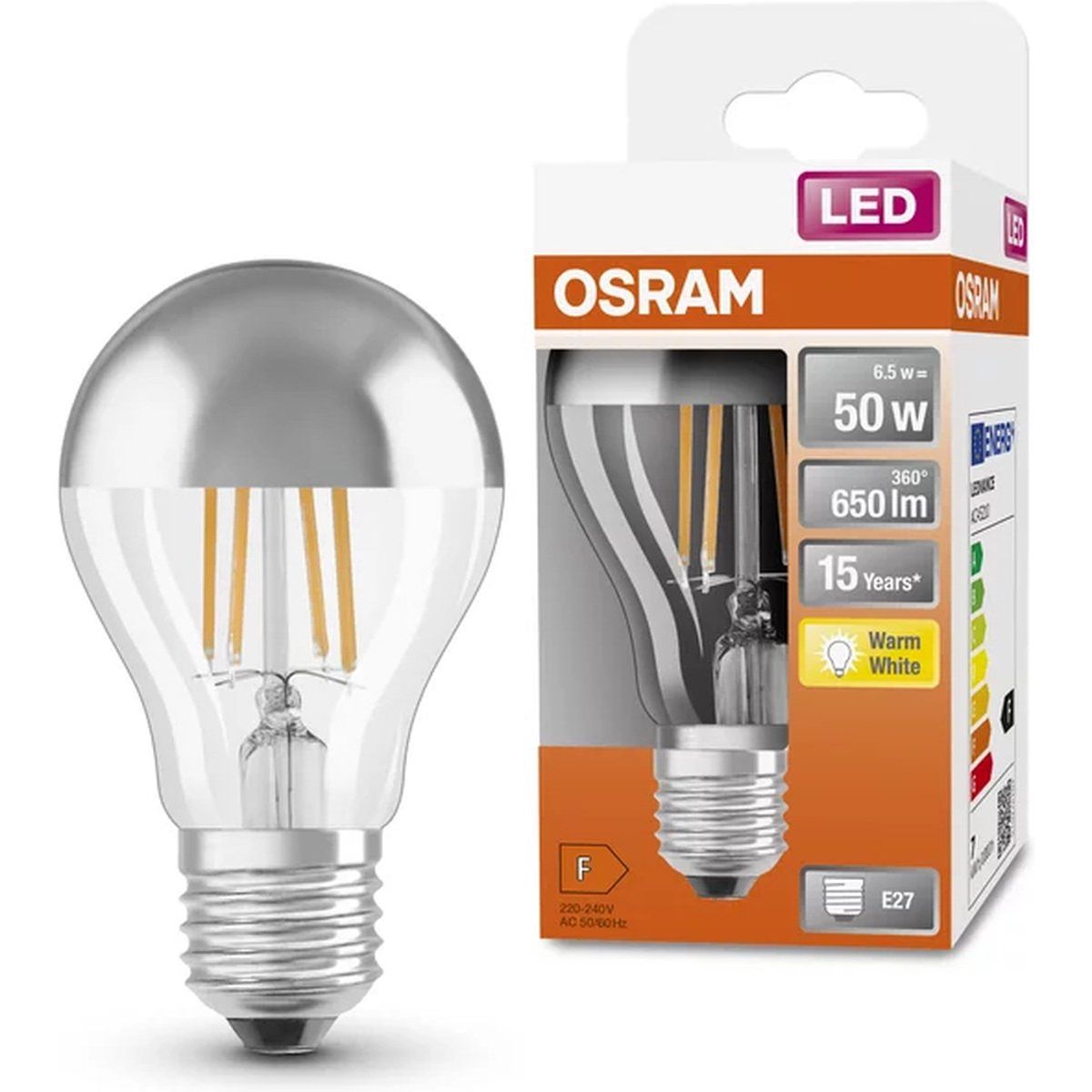 Osram Led standaard/kopspiegel zilver A60 6,5w/60w 230v E27 650L 2700K - De Smid Verlichting