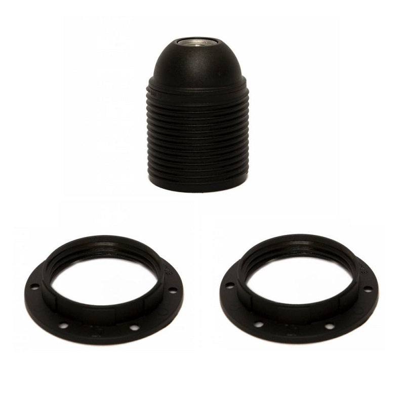 EGT Losse Lamphouder Draad E27 + 2 Ringen Zwart 12610
