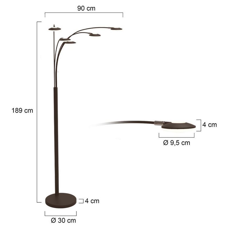 5-lichts vloerlamp Synna 1327CA – Cacao kleurige LED booglamp met dimfunctie