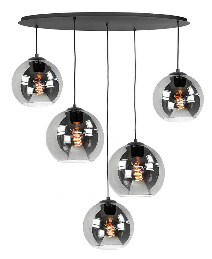 Highlight Fantasy 5-Lichts Ovale Hanglamp met Smoke kleurige glazen