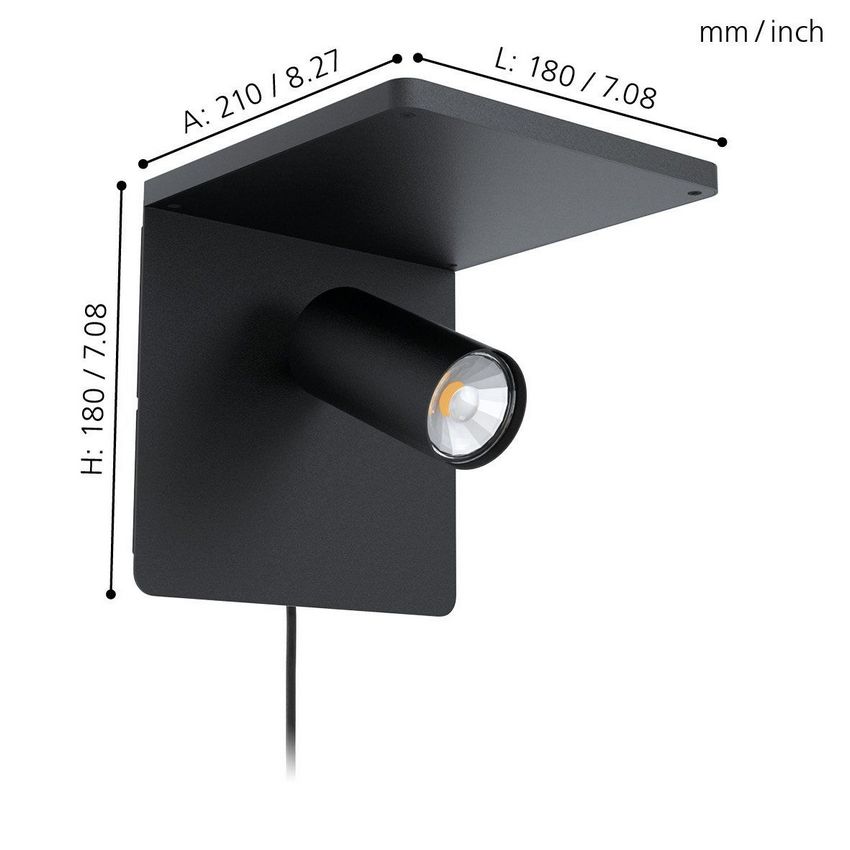 Ciglie Wandlamp met oplaadpunt Zwart