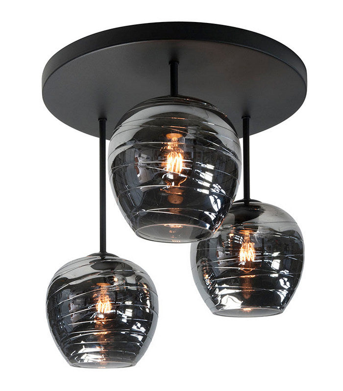 Highlight Fantasy Apple 3-Lichts Ronde Plafondlamp met Smoke glazen