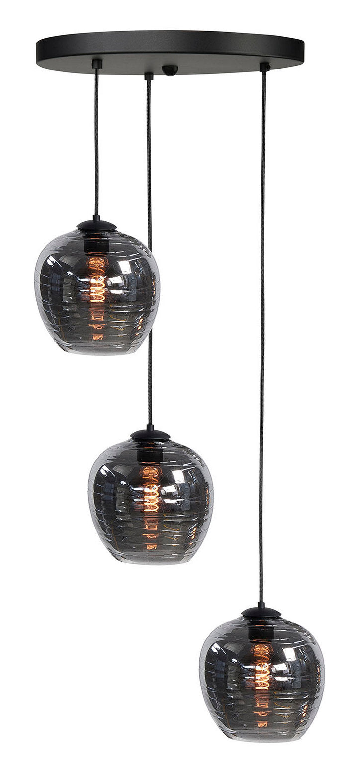Highlight Fantasy Apple 3-Lichts Ronde Hanglamp met Smoke glazen