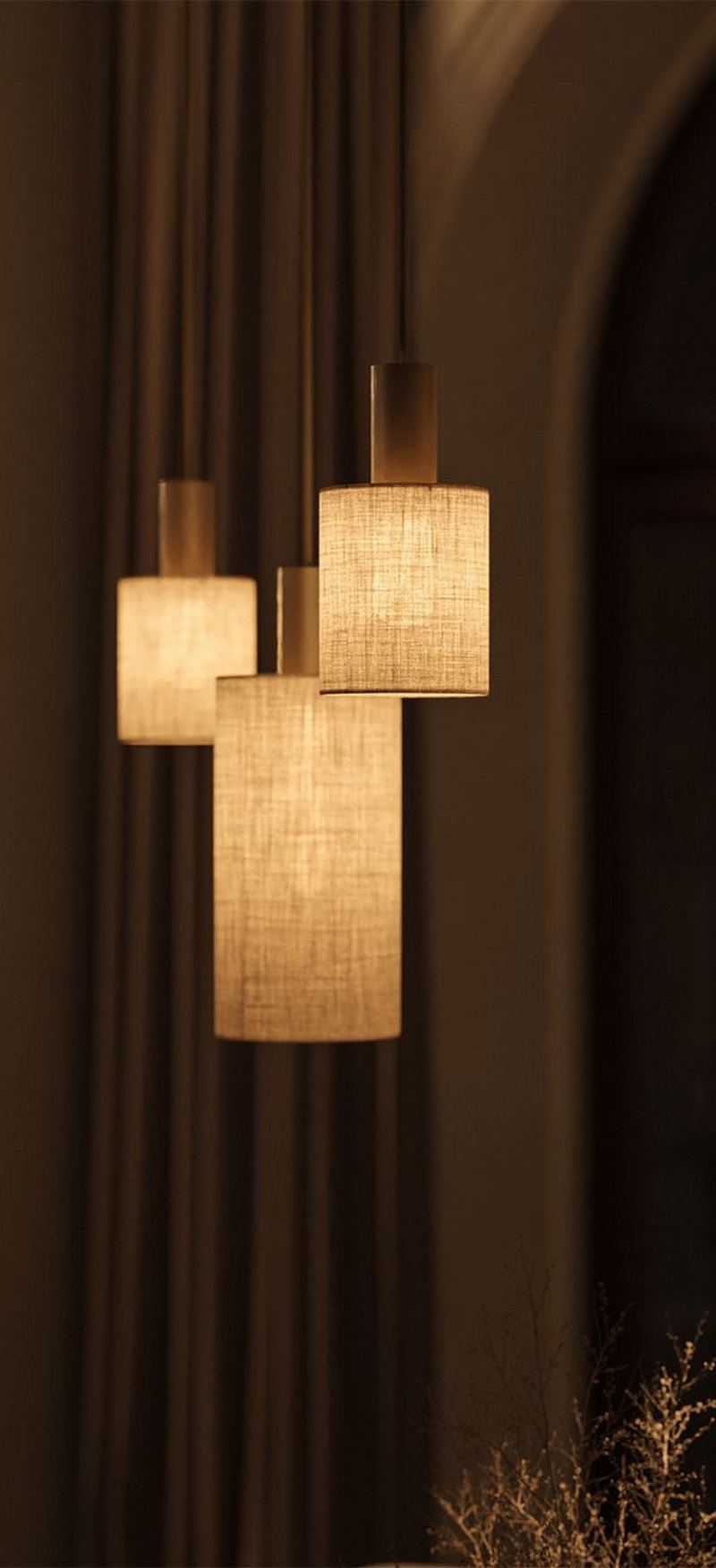 Ztahl Portofini 3-Lichts Hanglamp 1830-Platinum met Stoffen Kappen Dusty Beige