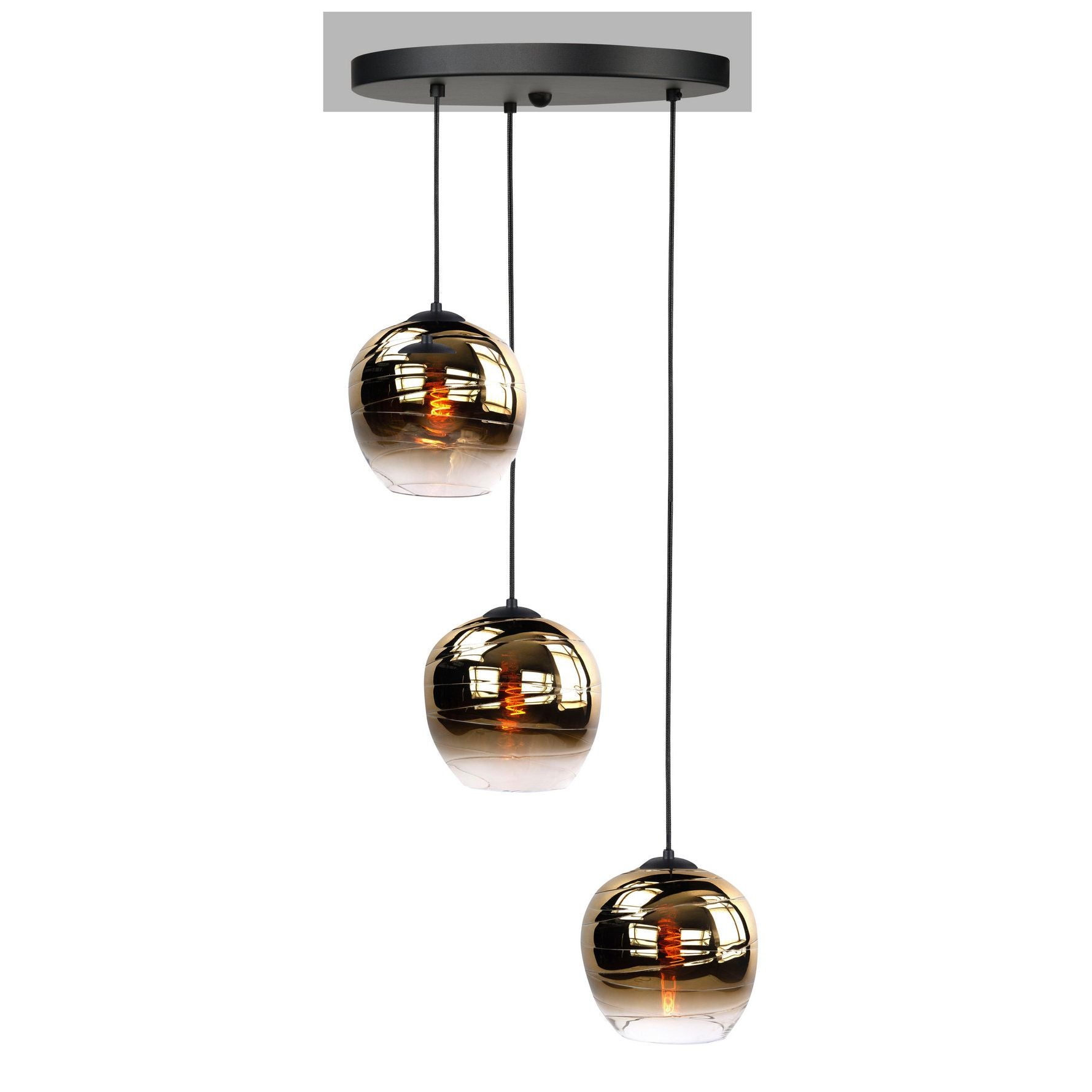 Fantasy Apple 3- lichts hanglamp rond Zwart met Semi Gold Glazen - De Smid Verlichting