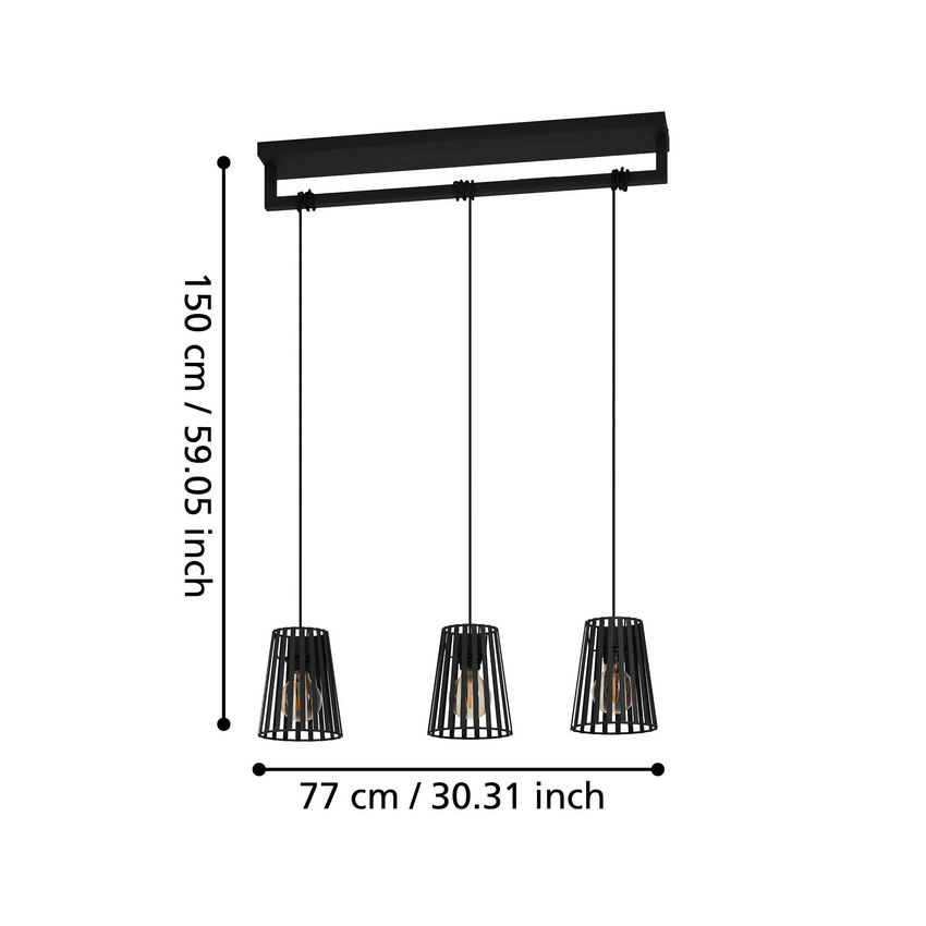 Bogota 3-Lichts Hanglamp Zwart 77cm
