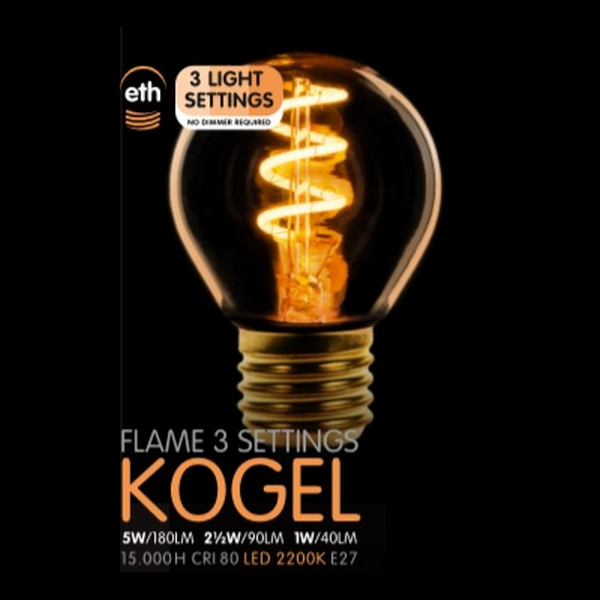 Eth spiraal filament kogel E27 5W 3 stappen dimbaar Flame 2200k 6-301127 