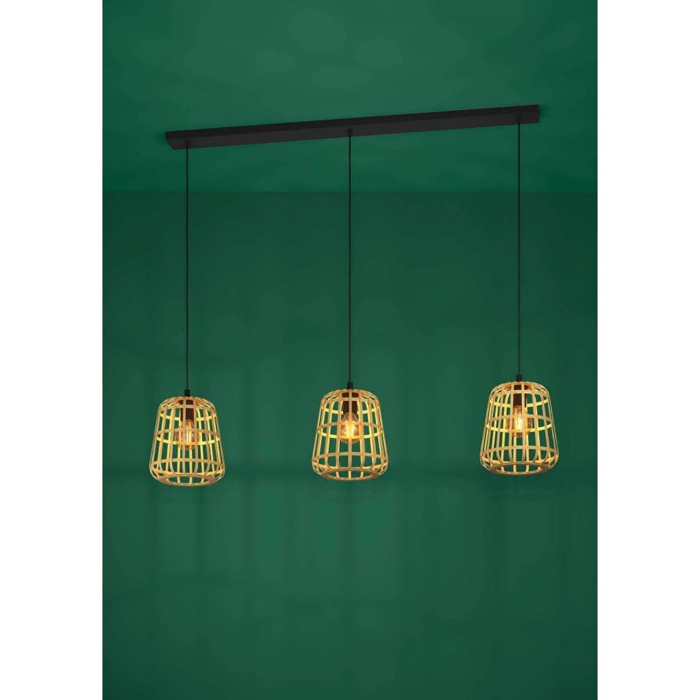 Montezuelo 3-Lichts Hanglamp Hout/Zwart - De Smid Verlichting