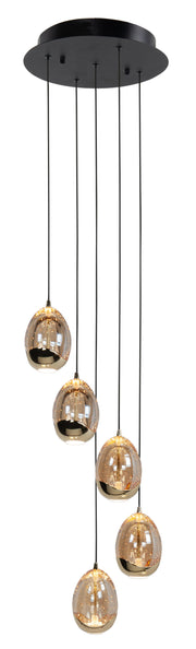 Highlight Golden Egg 5-Lichts Hanglamp Rond  5 x 5W 2700K dimbaar H5457.01 Goud/Zwart