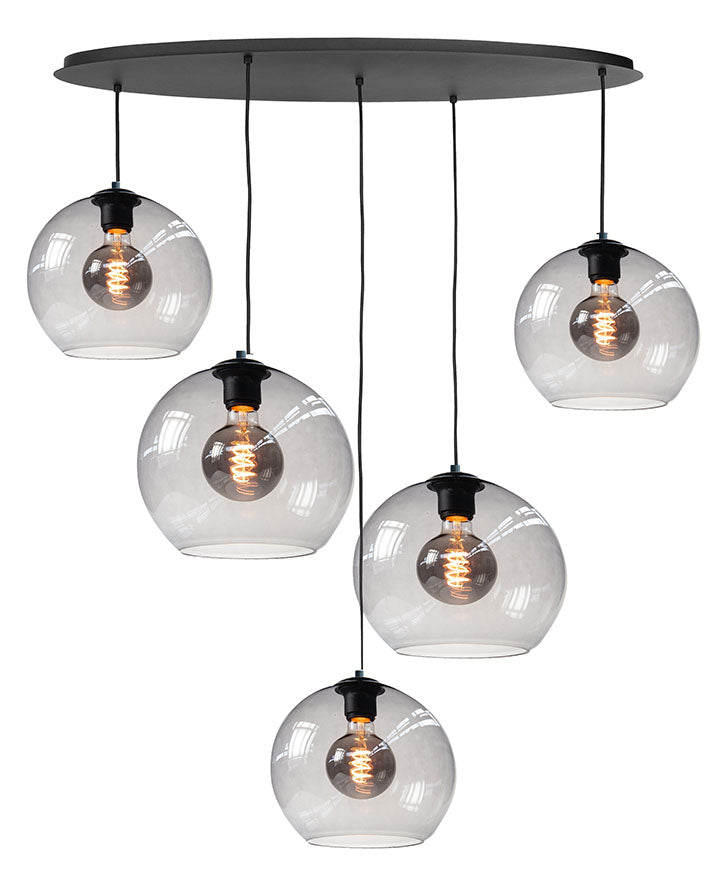 Fantasy 5-Lichts Ovale Hanglamp met Rook kleurige glazen