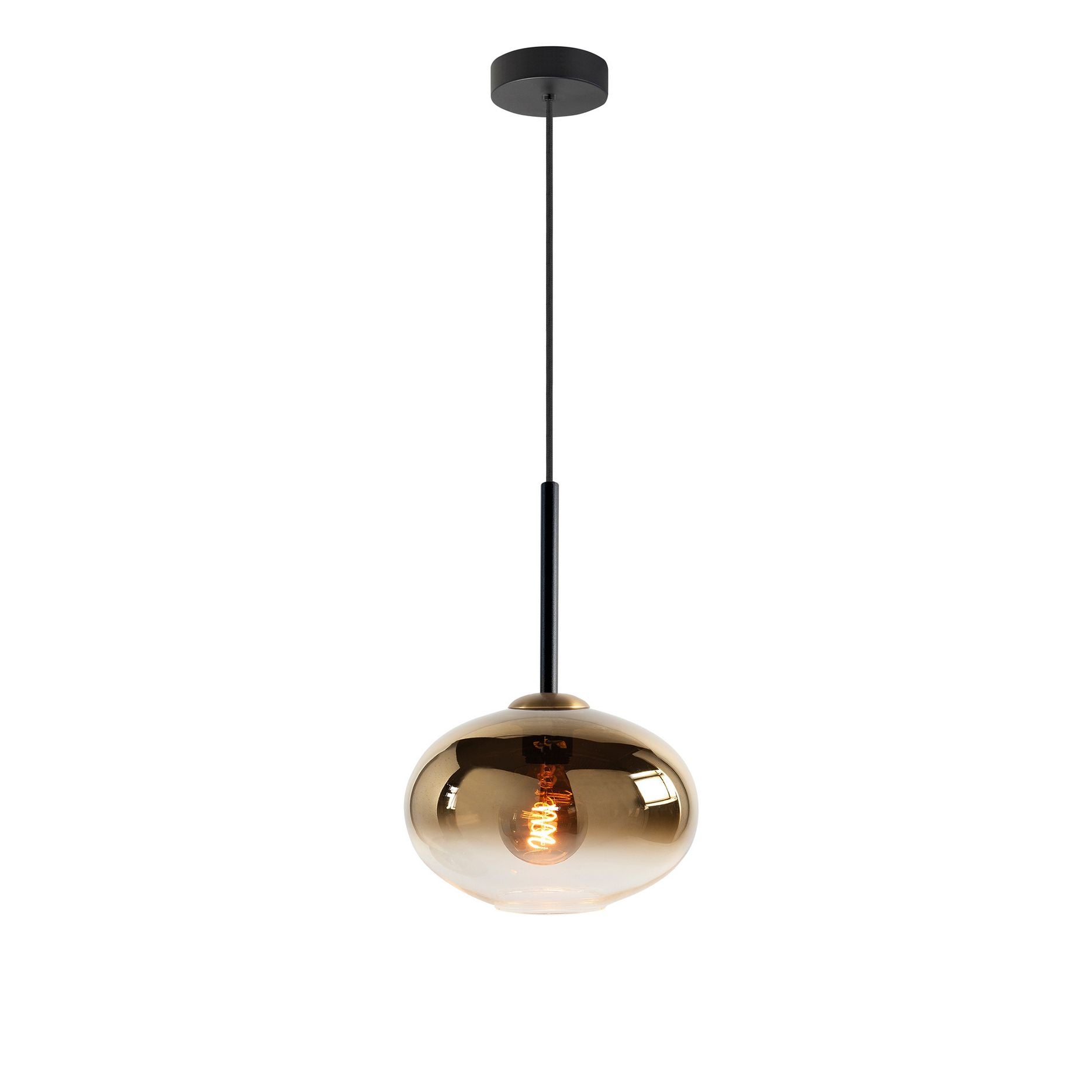 Bellini 1-Lichts Hanglamp Zwart/Goud met Semi Goud glas - De Smid Verlichting