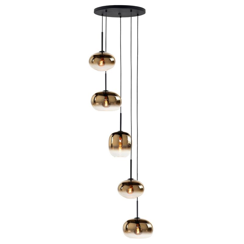 Highlight Bellini 5-Lichts Vide Hanglamp met Semi Gold glazen 350cm