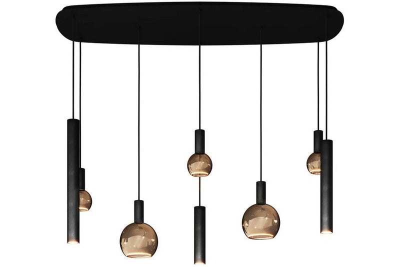 Ztahl 8-Lichts Riva 4311-9005 Hanglamp Deens Ovaal 145 x 55 cm Zwart RAL 9005 structuur