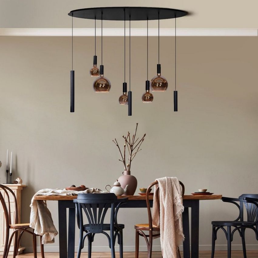 Ztahl Riva 8- Lichts Hanglamp Ovaal 4390-9005 Zwart Ral Structuur