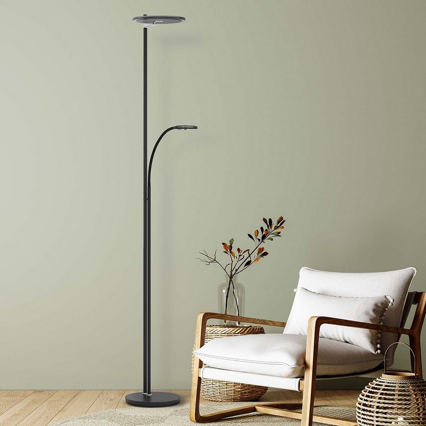 Steinhauer 2-Lichts Vloerlamp Turound 2989ZW Zwart/Smoke Glas