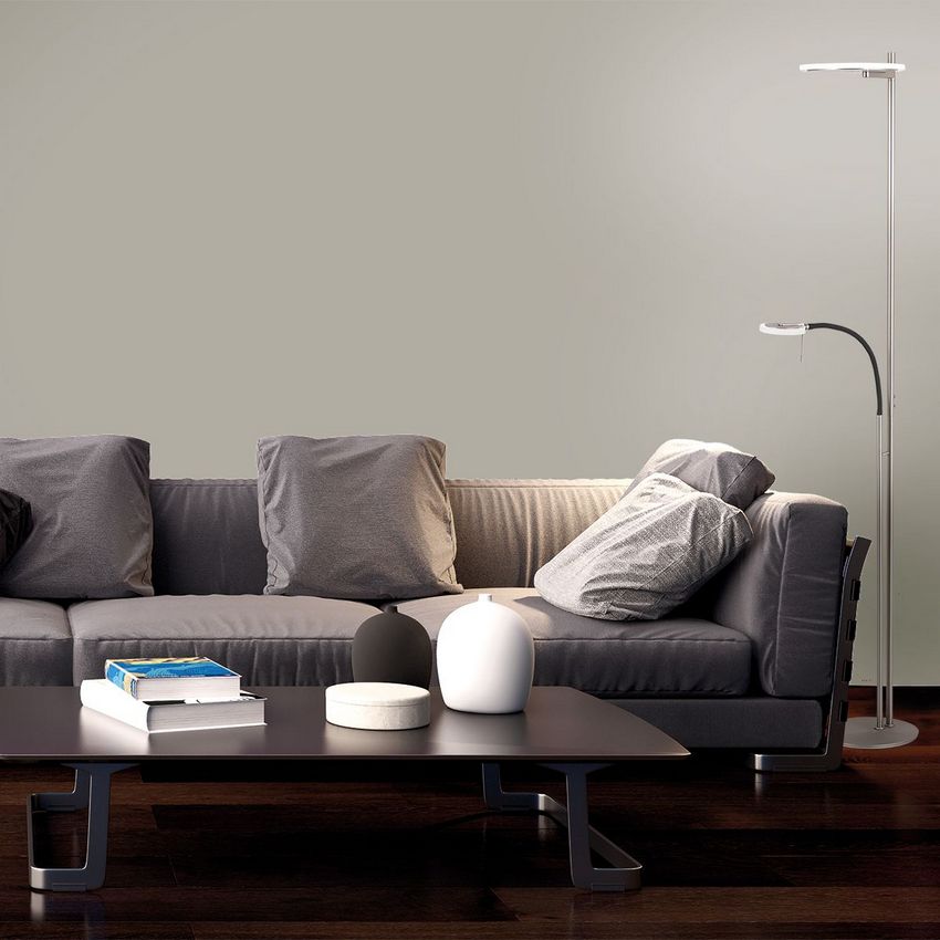 Steinhauer 2-Lichts Vloerlamp Turound 2989ST Nikkelmat/Helder Glas