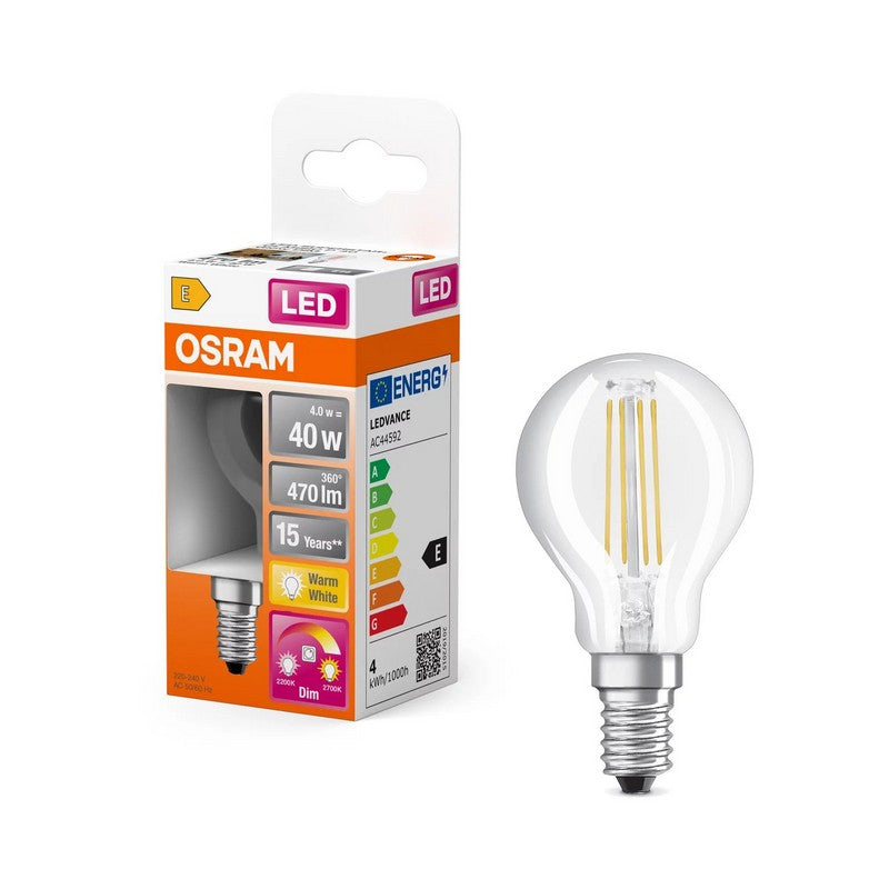 Osram F-LED Classic Kogellamp 4,5W/40W. E14 GlowDim Helder CLP40