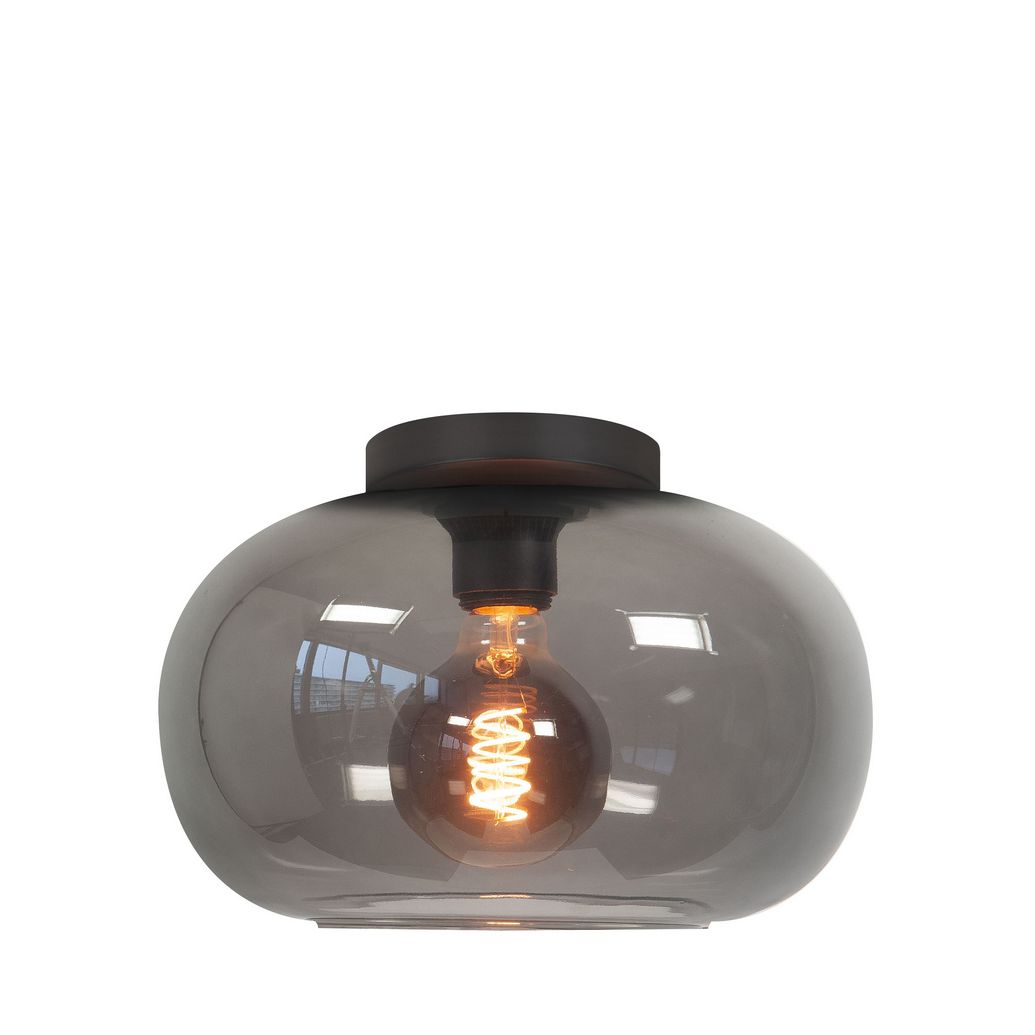 Bellini  Plafondlamp met Plafondplaat Zwart/Semi Smoke glas - De Smid Verlichting