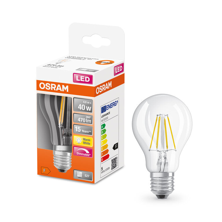 Osram F-LED CLA40H 4,8W/40watt 827 Dimbaar E27 Helder
