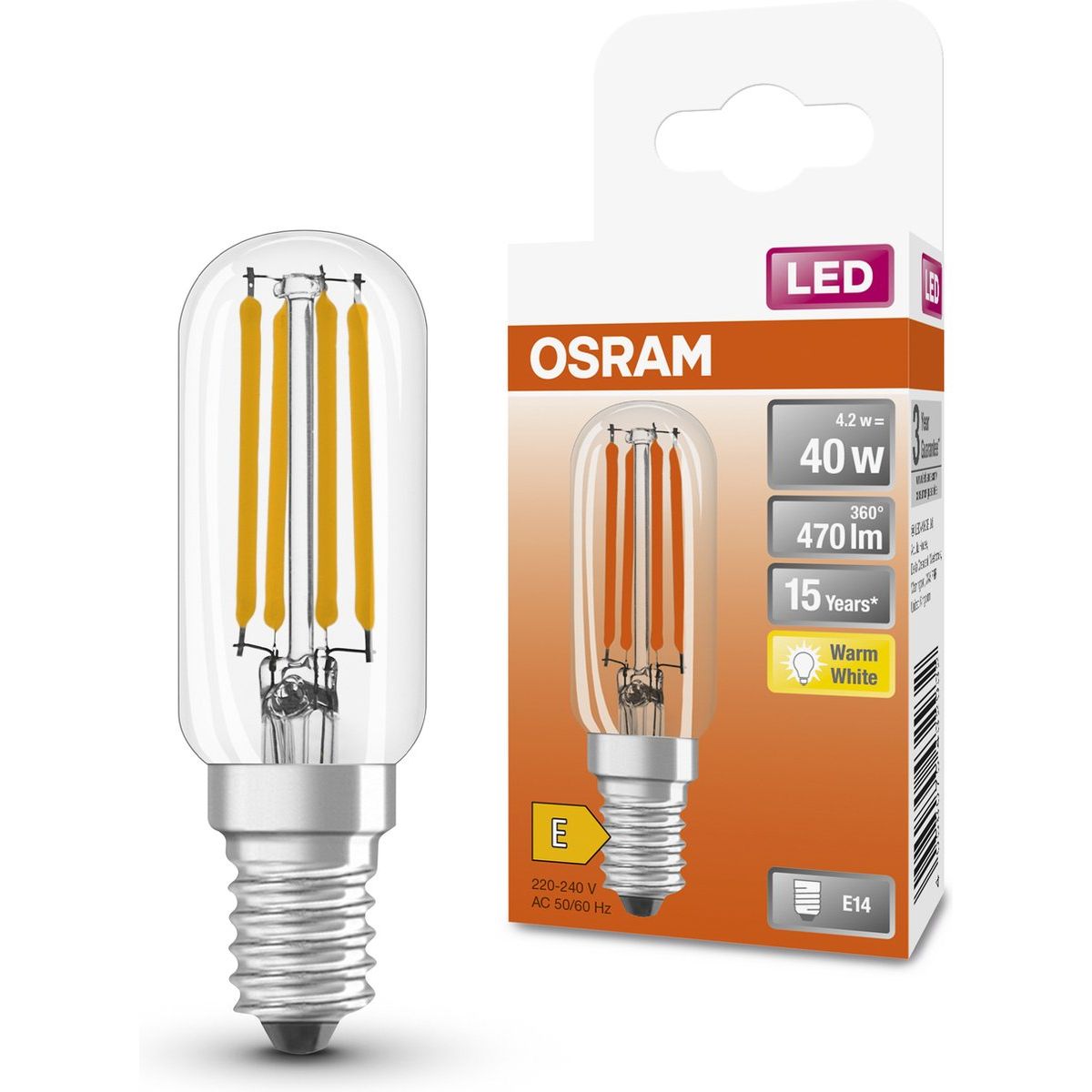 OSRAM F-LED Afzuigkap LED Lamp T26 x 80 40H 4,0W 827 E14 Helder Glas/Warm wit - De Smid Verlichting