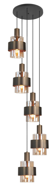 Marrone 5-Lichts Hanglamp Rond Brons/Glas Bruin