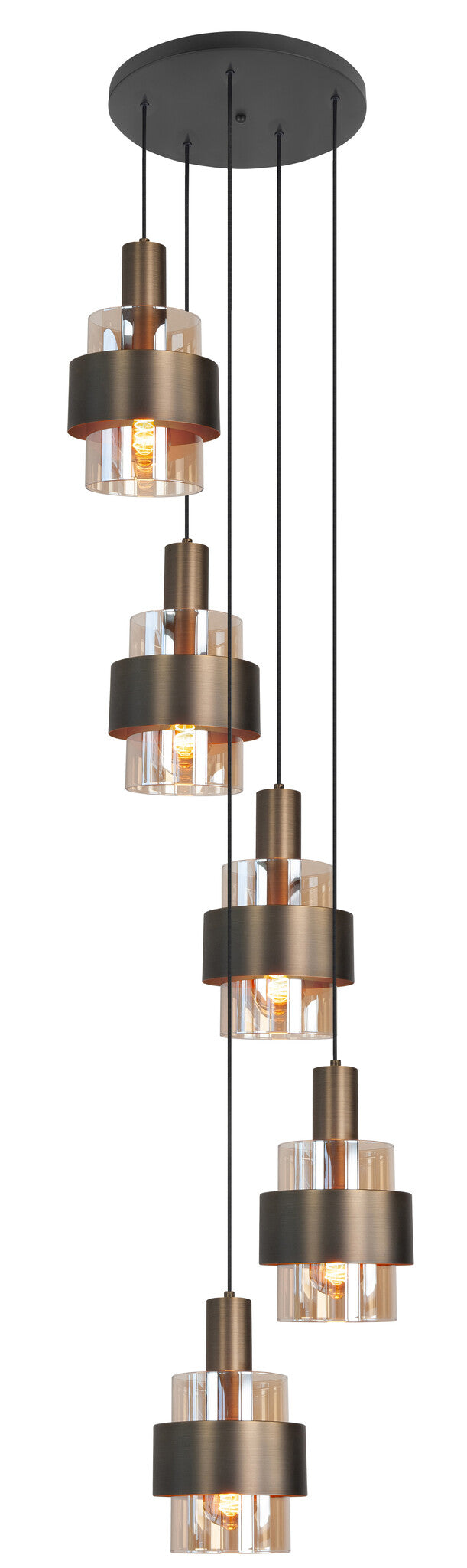 Marrone 5-Lichts Hanglamp Rond Brons/Glas Bruin