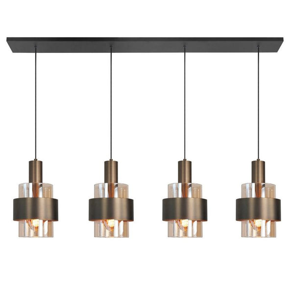 Marrone 4-Lichts Hanglamp Balk Brons/Glas Bruin - De Smid Verlichting