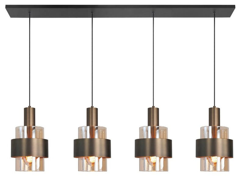 Marrone 4-Lichts Hanglamp Balk Brons/Glas Bruin
