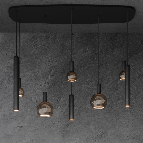Ztahl Riva 8-Lichts hanglamp Deens Ovaal 145 x 55cm 4311-Quarzt