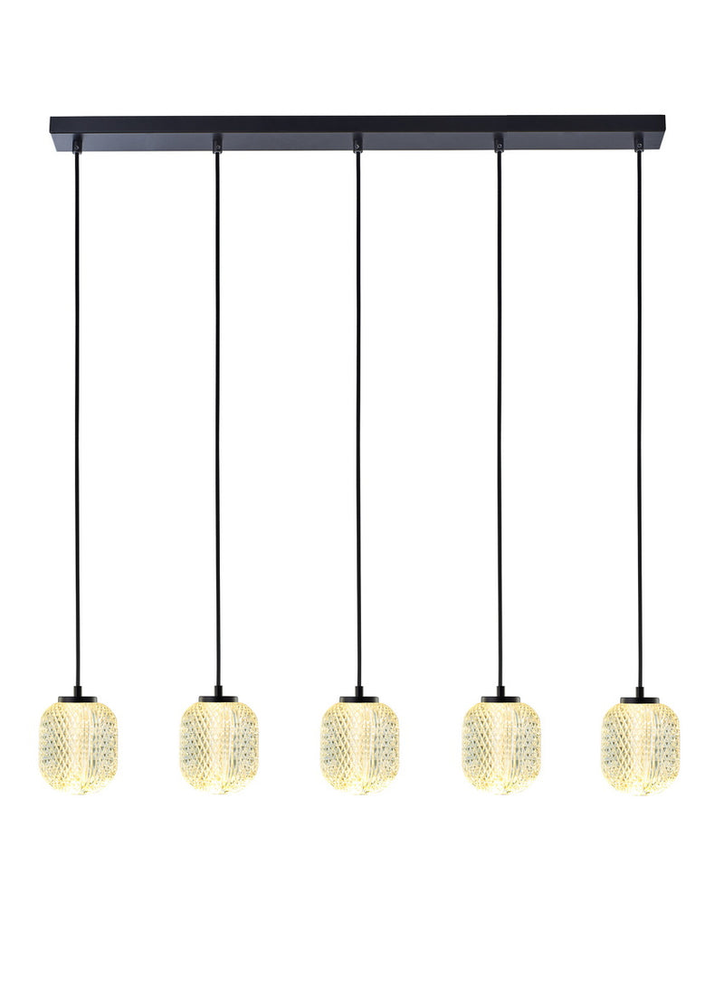 ETH Kristel 5-Lichts Hanglamp Balk 05-HL4592-30 Zwart/Helder