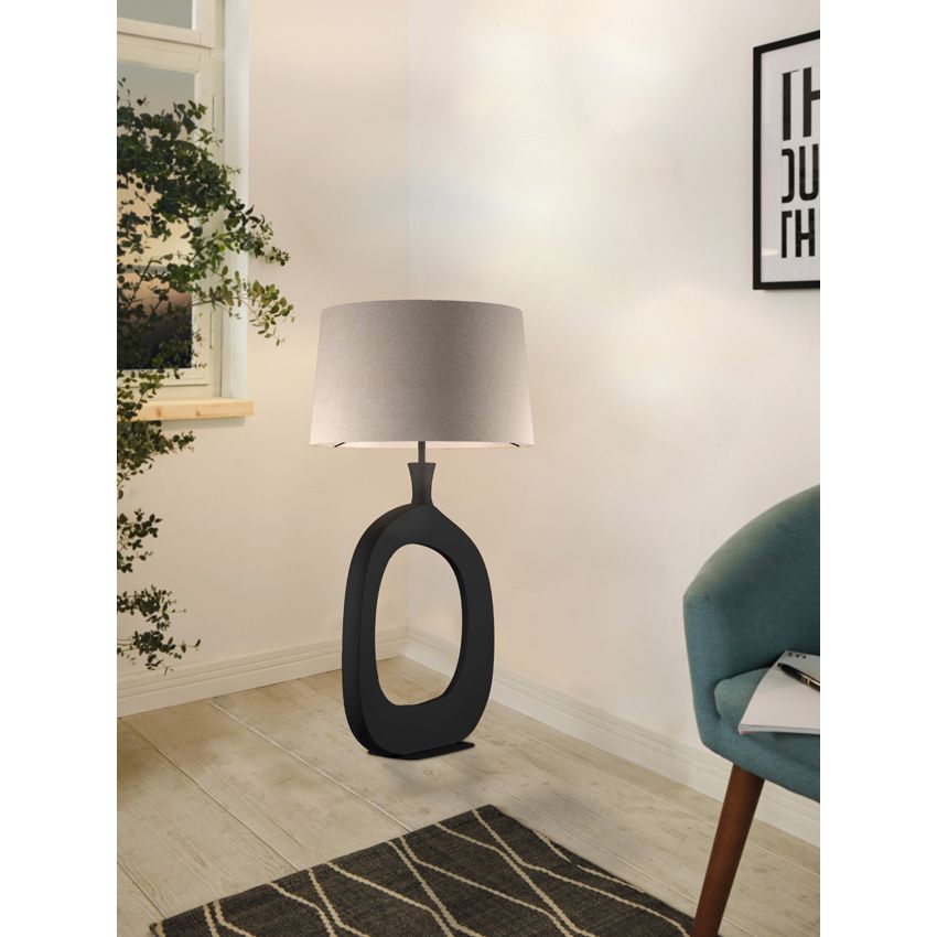 Eglo 390424 Diezma Tafellamp met stoffenkap Zwart-Bruin/Linnen Naturel - De Smid Verlichting