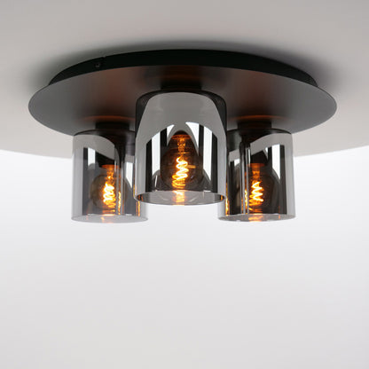 Eglo 99631 Gorosiba 3-Lichts plafonnière Zwart/Gestoomd glas transparant zwart
