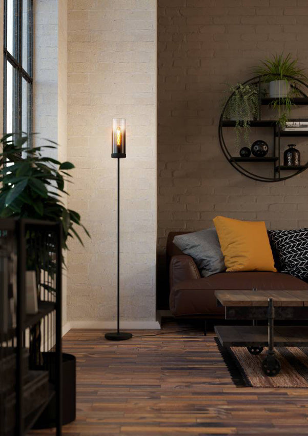 Toothill Vloerlamp H153,5cm Zwart/Gestoomd glas transparant zwart