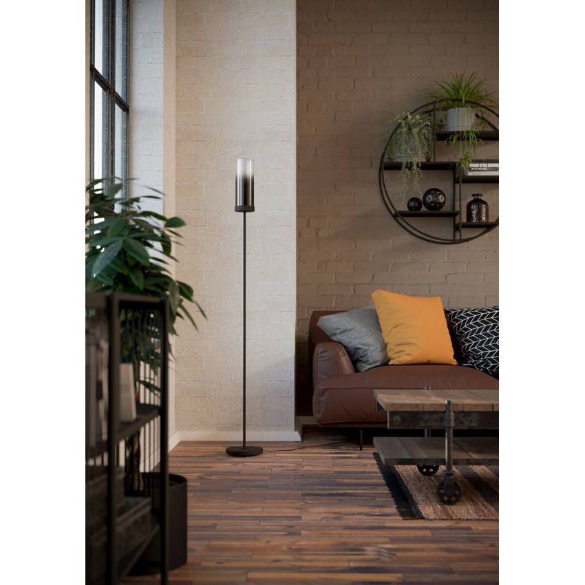 Toothill Vloerlamp H153,5cm Zwart/Gestoomd glas transparant zwart - De Smid Verlichting