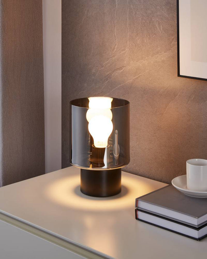 Gerlo Tafellamp H22cm Zwart/Gestoomd glas transparant zwart