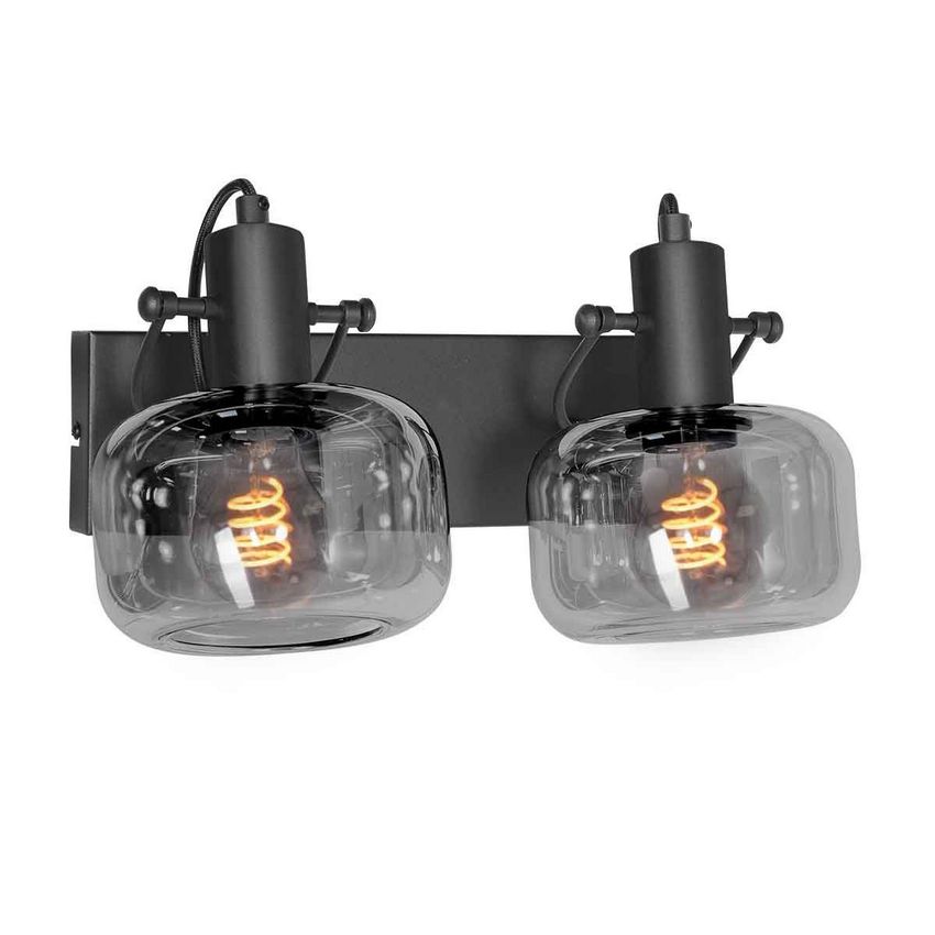Steinhauer 3865ZW Glaslic 2-Lichts Wandlamp Zwart/Smoke Glas