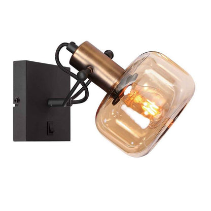 Steinhauer 3864BR Glaslic Wandlamp Zwart/Brons/Amber Glas