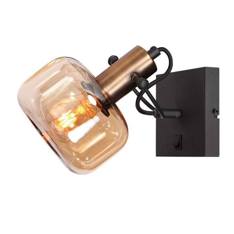 Steinhauer 3864BR Glaslic Wandlamp Zwart/Brons/Amber Glas