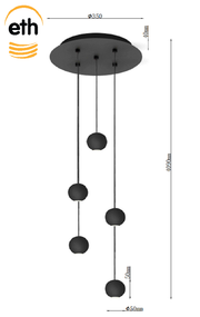 ETH 05-HL4505-30 Grace 5-Lichts Hanglamp Rond Ø35cm 1800Lumen Zwart