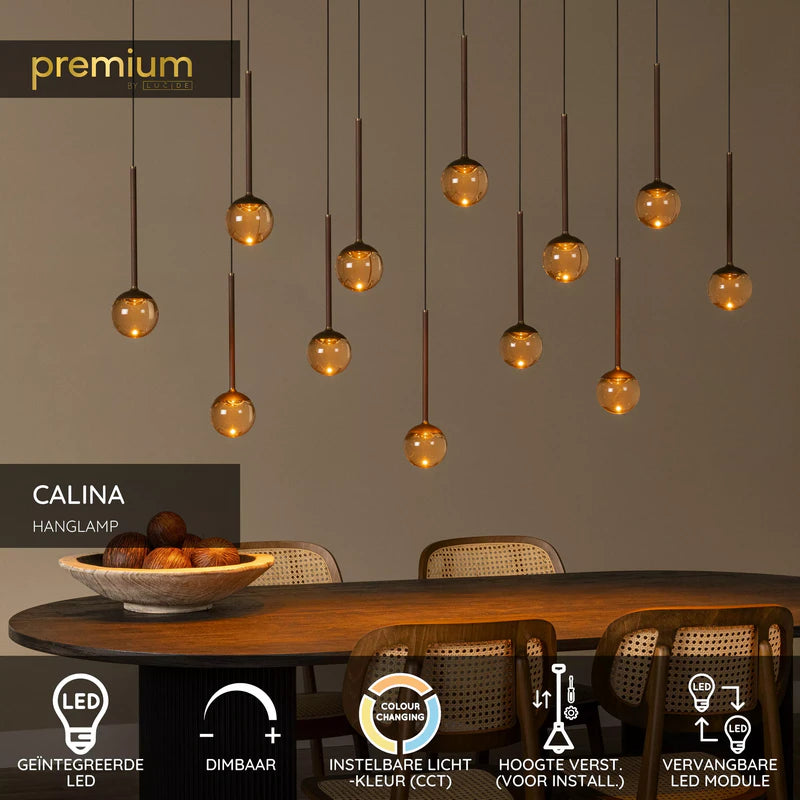 Lucide CALINA Premium Ovale 12-Lichts Hanglamp – LED – Dimbaar – Koffiekleur